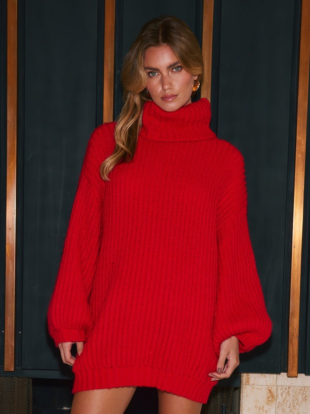 12th Tribe Gabriella Red Turtleneck Dress - Size S